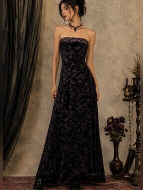 Vintage Trixxi LA Strapless Burnout Velvet Maxi Dress XL Y2K Whimsigoth